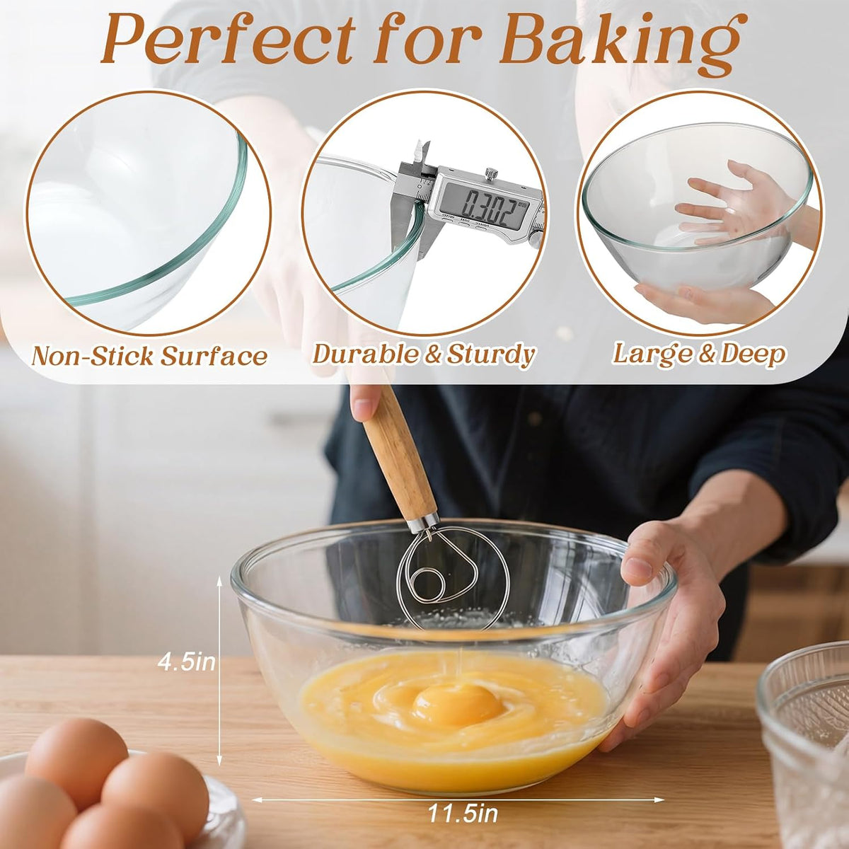 7 Pcs 4.7 Quart Large Glass Bowl for Bread Starter Mixing Bowl