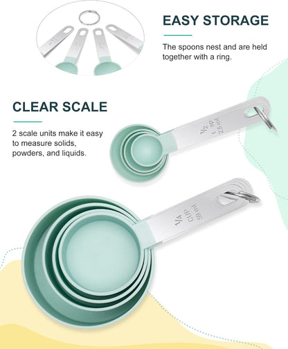 Measuring Cups and Spoons Set of 8 Pieces, nesting measuring cups for Measuring Dry or Liquid Ingredients, Stainless Steel Handle, Kitchen Gadgets for Cooking & Baking