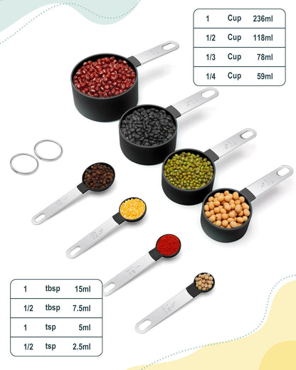 Measuring Cups and Spoons Set of 8 Pieces, nesting measuring cups for Measuring Dry or Liquid Ingredients, Stainless Steel Handle, Kitchen Gadgets for Cooking & Baking