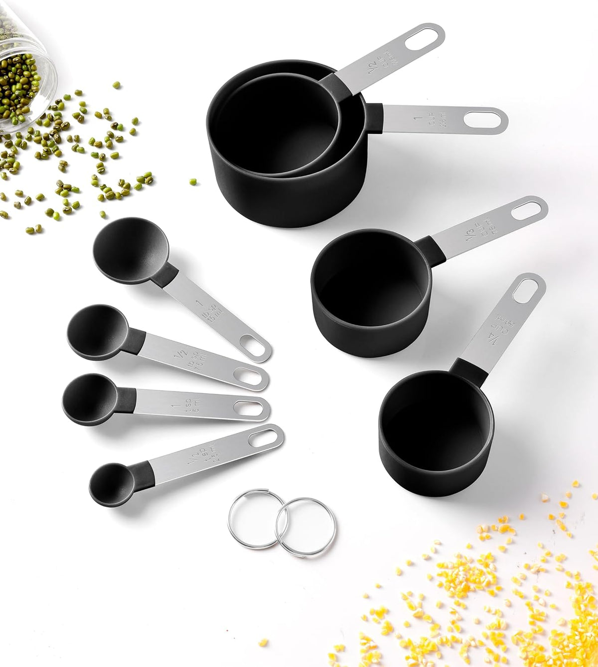 Measuring Cups and Spoons Set of 8 Pieces, nesting measuring cups for Measuring Dry or Liquid Ingredients, Stainless Steel Handle, Kitchen Gadgets for Cooking & Baking