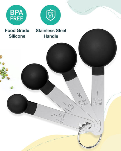 Measuring Cups and Spoons Set of 8 Pieces, nesting measuring cups for Measuring Dry or Liquid Ingredients, Stainless Steel Handle, Kitchen Gadgets for Cooking & Baking