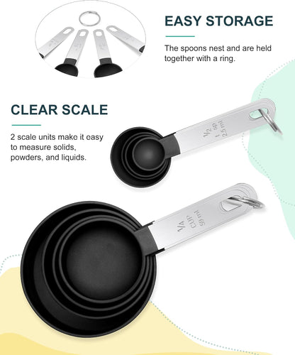 Measuring Cups and Spoons Set of 8 Pieces, nesting measuring cups for Measuring Dry or Liquid Ingredients, Stainless Steel Handle, Kitchen Gadgets for Cooking & Baking
