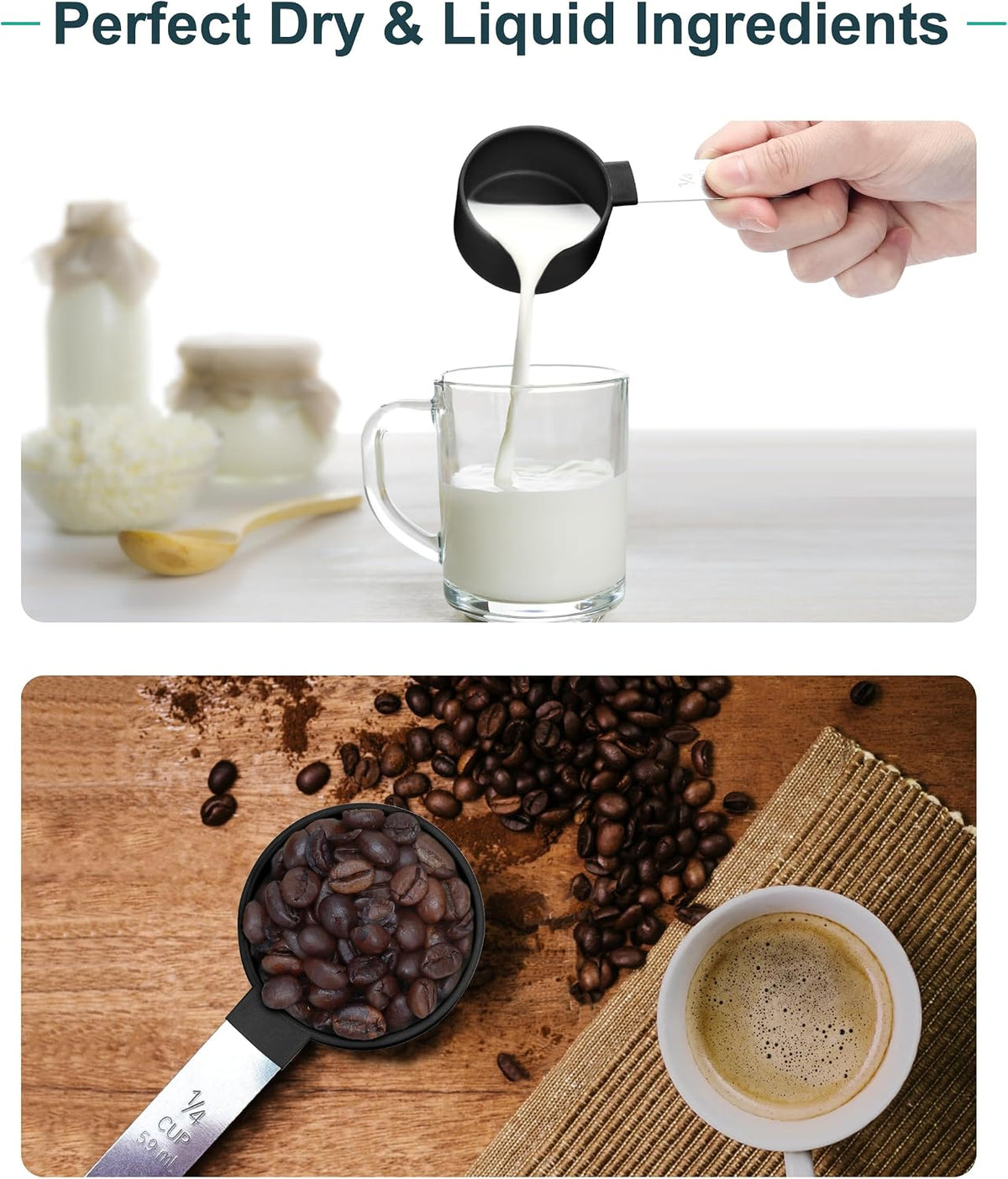 Measuring Cups and Spoons Set of 8 Pieces, nesting measuring cups for Measuring Dry or Liquid Ingredients, Stainless Steel Handle, Kitchen Gadgets for Cooking & Baking