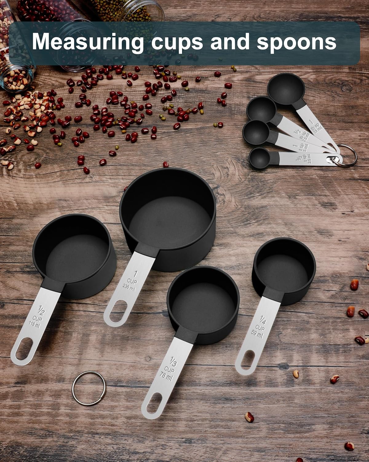 Measuring Cups and Spoons Set of 8 Pieces, nesting measuring cups for Measuring Dry or Liquid Ingredients, Stainless Steel Handle, Kitchen Gadgets for Cooking & Baking
