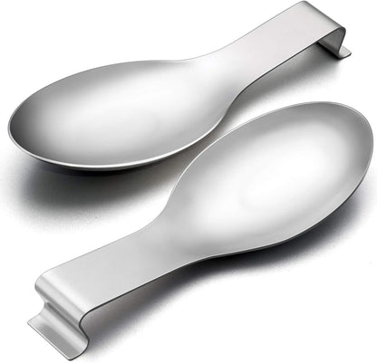 Spoon Rest Set of 2, Stainless Steel Spoon Ladle Holder Spatula Rest for Kitchen Stove Top, Large Size & Dishwasher Safe