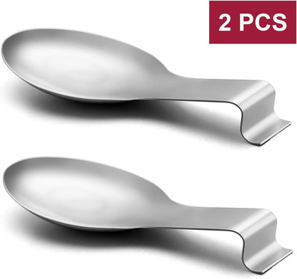 Spoon Rest Set of 2, Stainless Steel Spoon Ladle Holder Spatula Rest for Kitchen Stove Top, Large Size & Dishwasher Safe
