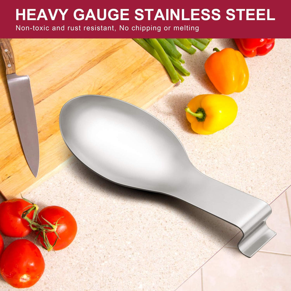 Spoon Rest Set of 2, Stainless Steel Spoon Ladle Holder Spatula Rest for Kitchen Stove Top, Large Size & Dishwasher Safe