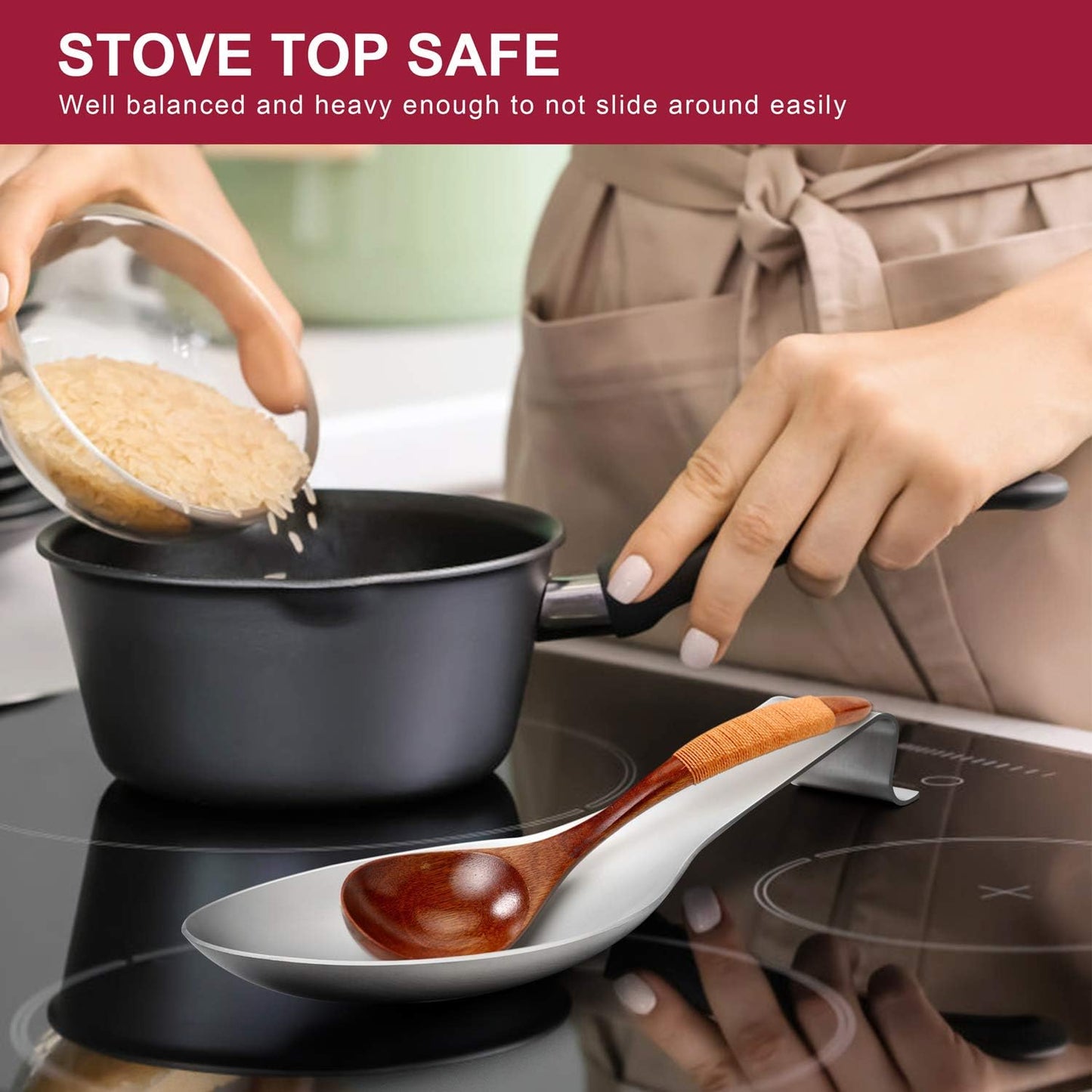 Spoon Rest Set of 2, Stainless Steel Spoon Ladle Holder Spatula Rest for Kitchen Stove Top, Large Size & Dishwasher Safe