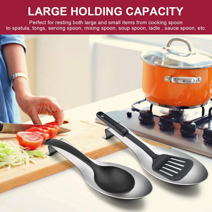 Spoon Rest Set of 2, Stainless Steel Spoon Ladle Holder Spatula Rest for Kitchen Stove Top, Large Size & Dishwasher Safe