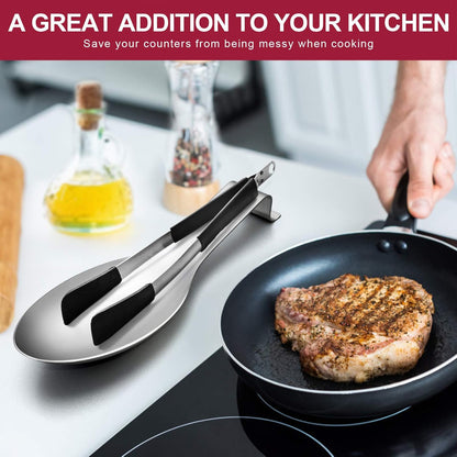 Spoon Rest Set of 2, Stainless Steel Spoon Ladle Holder Spatula Rest for Kitchen Stove Top, Large Size & Dishwasher Safe