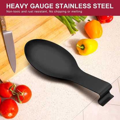 Spoon Rest Set of 2, Stainless Steel Spoon Ladle Holder Spatula Rest for Kitchen Stove Top, Large Size & Dishwasher Safe