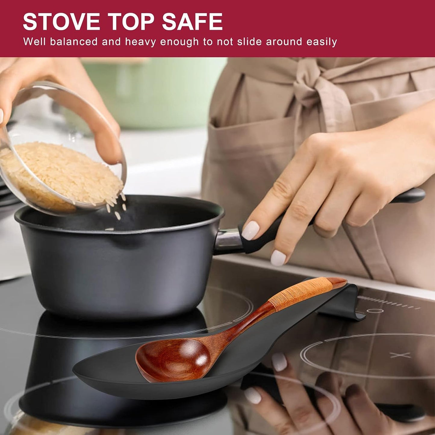 Spoon Rest Set of 2, Stainless Steel Spoon Ladle Holder Spatula Rest for Kitchen Stove Top, Large Size & Dishwasher Safe