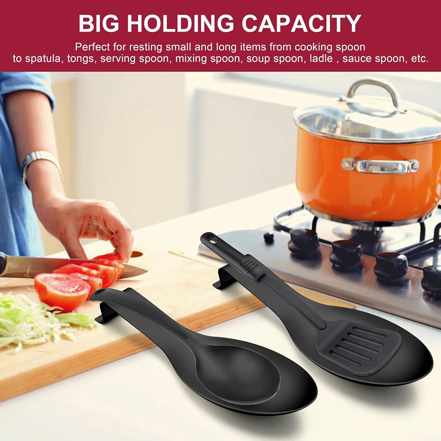 Spoon Rest Set of 2, Stainless Steel Spoon Ladle Holder Spatula Rest for Kitchen Stove Top, Large Size & Dishwasher Safe