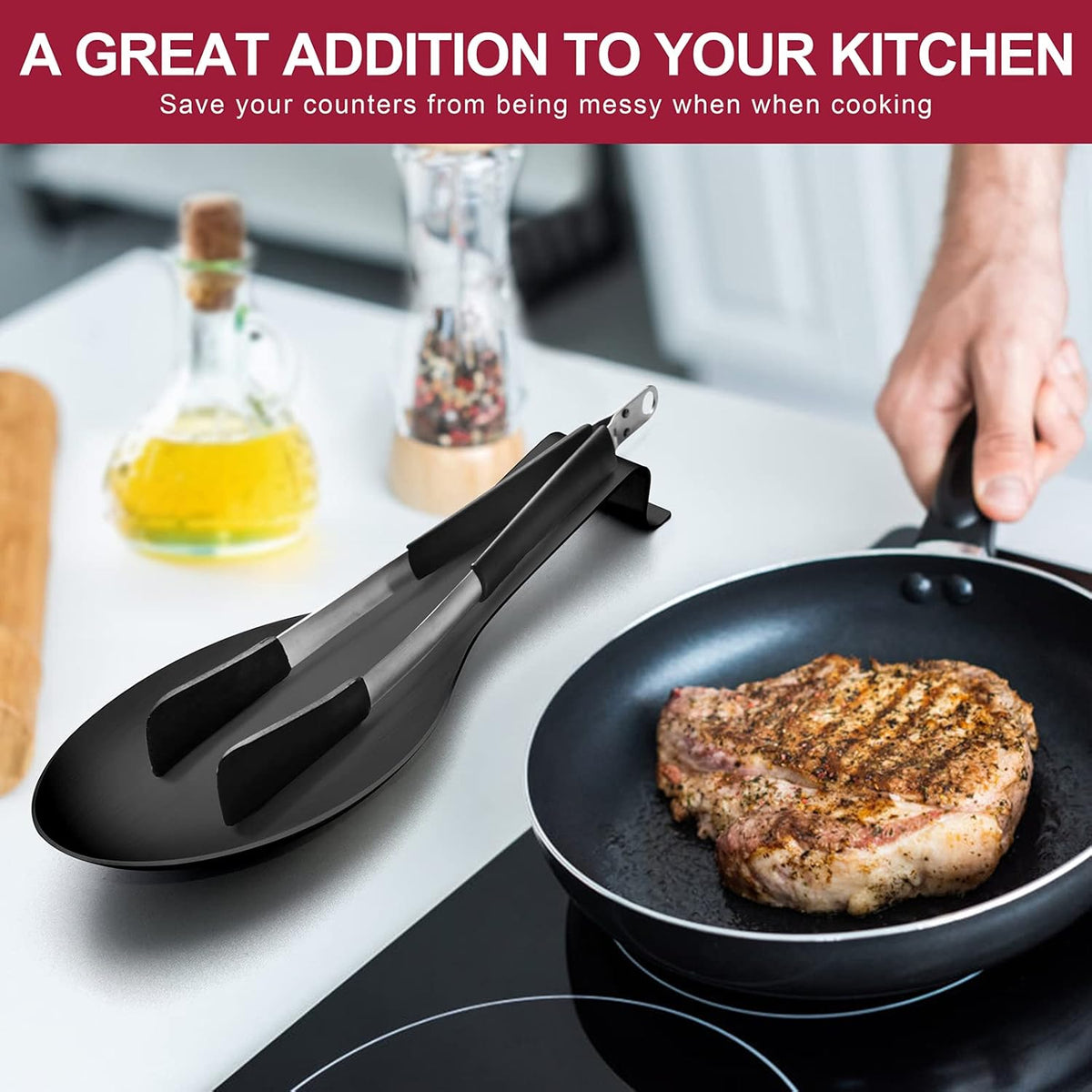 Spoon Rest Set of 2, Stainless Steel Spoon Ladle Holder Spatula Rest for Kitchen Stove Top, Large Size & Dishwasher Safe