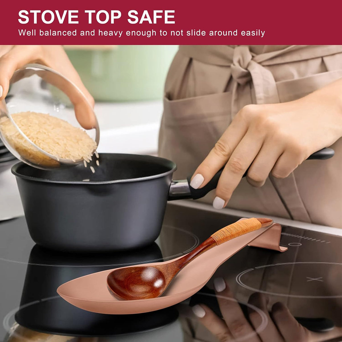Spoon Rest Set of 2, Stainless Steel Spoon Ladle Holder Spatula Rest for Kitchen Stove Top, Large Size & Dishwasher Safe