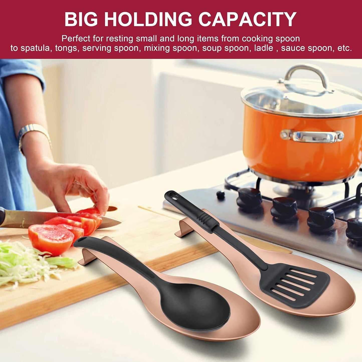 Spoon Rest Set of 2, Stainless Steel Spoon Ladle Holder Spatula Rest for Kitchen Stove Top, Large Size & Dishwasher Safe