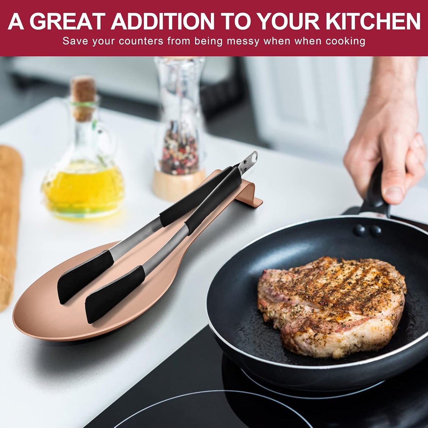 Spoon Rest Set of 2, Stainless Steel Spoon Ladle Holder Spatula Rest for Kitchen Stove Top, Large Size & Dishwasher Safe