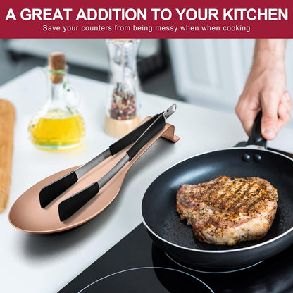 Spoon Rest Set of 2, Stainless Steel Spoon Ladle Holder Spatula Rest for Kitchen Stove Top, Large Size & Dishwasher Safe
