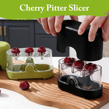 3-in-1 Cherry Pitter and Slicer, Manual Cherry Core Remover Tool Cuts Cherries in Half, for Kitchen Baking Making Cherry Jam Saving Time & Effort(Black)