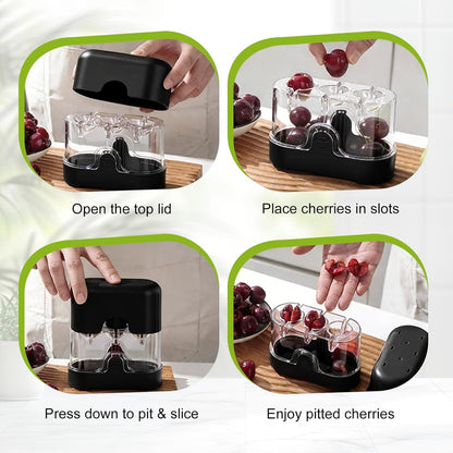 3-in-1 Cherry Pitter and Slicer, Manual Cherry Core Remover Tool Cuts Cherries in Half, for Kitchen Baking Making Cherry Jam Saving Time & Effort(Black)