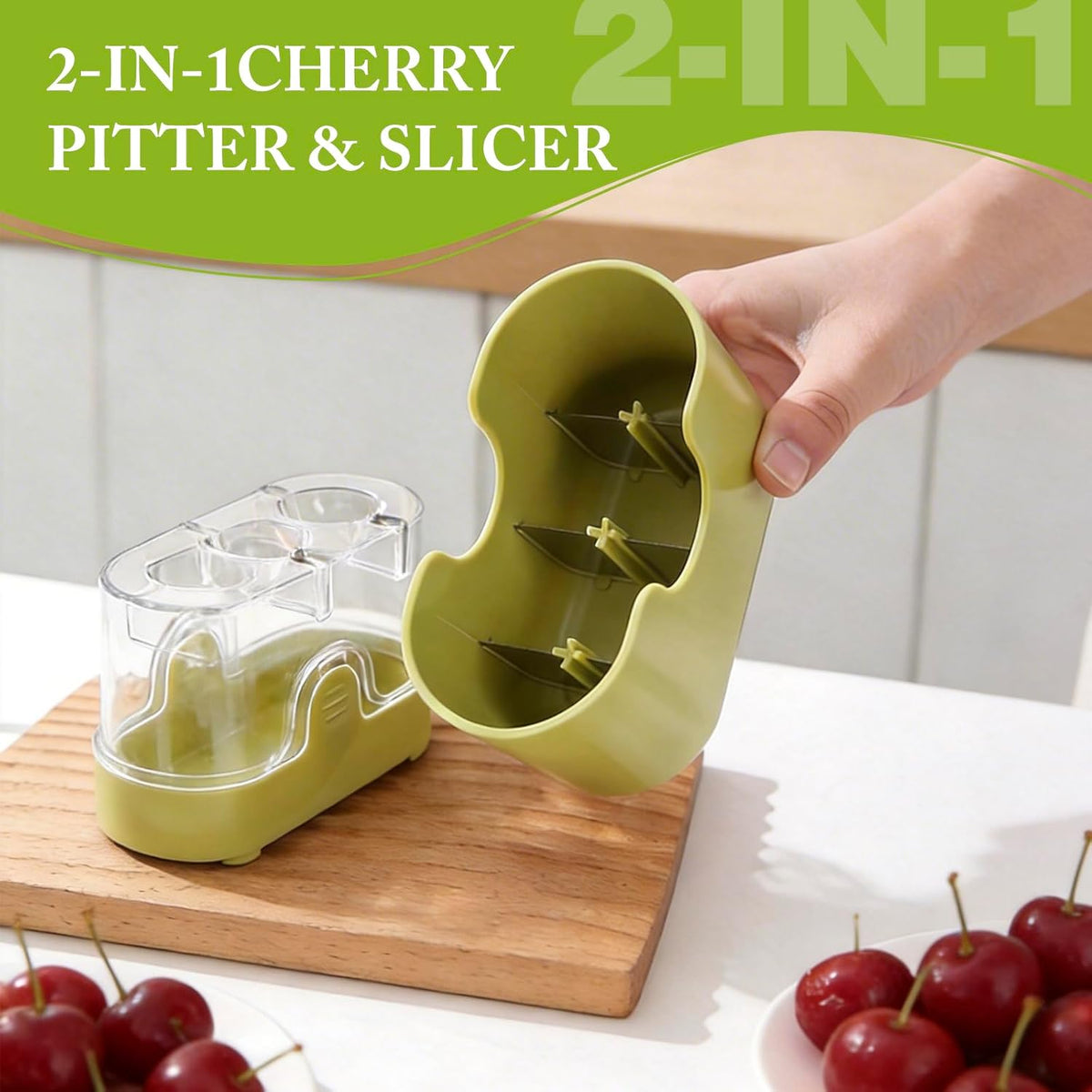3-in-1 Cherry Pitter and Slicer, Manual Cherry Core Remover Tool Cuts Cherries in Half, for Kitchen Baking Making Cherry Jam Saving Time & Effort(Black)