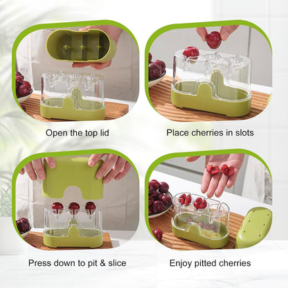 3-in-1 Cherry Pitter and Slicer, Manual Cherry Core Remover Tool Cuts Cherries in Half, for Kitchen Baking Making Cherry Jam Saving Time & Effort(Black)