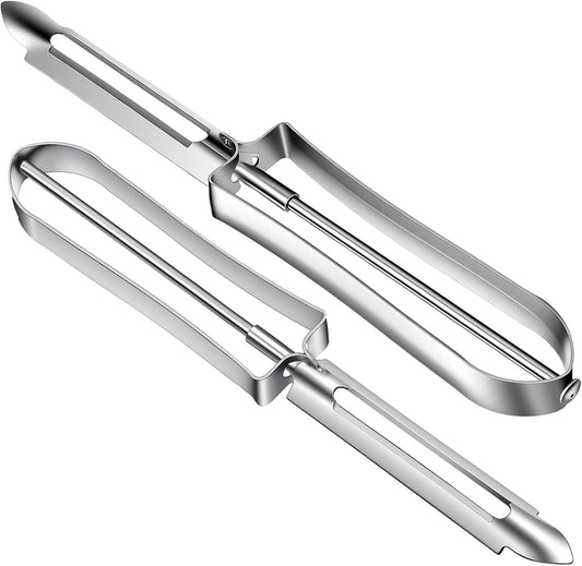 Swivel Potato Peeler 2 Pack, Stainless Steel Vegetable Peeler for Kitchen Ergonomic Carrot Peelers for Fruit, Cucumber, Apples, Potatoes Dishwasher Safe Silver Handle