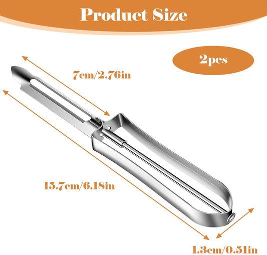 Swivel Potato Peeler 2 Pack, Stainless Steel Vegetable Peeler for Kitchen Ergonomic Carrot Peelers for Fruit, Cucumber, Apples, Potatoes Dishwasher Safe Silver Handle