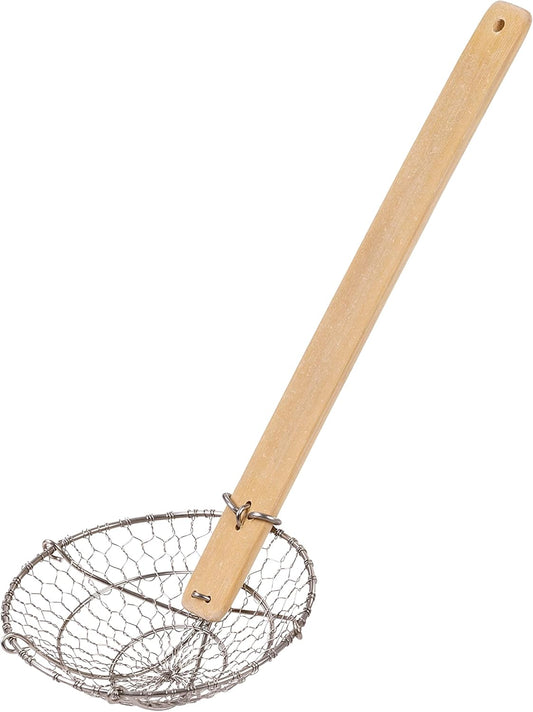 Kitchen Spider Strainer Stainless Steel 5-Inch Wire Basket with Heat-Resistant Bamboo Handle