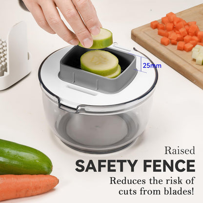 Multifunctional Vegetable Chopper Bowl White - 3 Interchangeable Blades Potato French Fry Cutter with Container & Storage Box Food Chopper Dicer for Cucumber, Tomato, Carrot, Onion