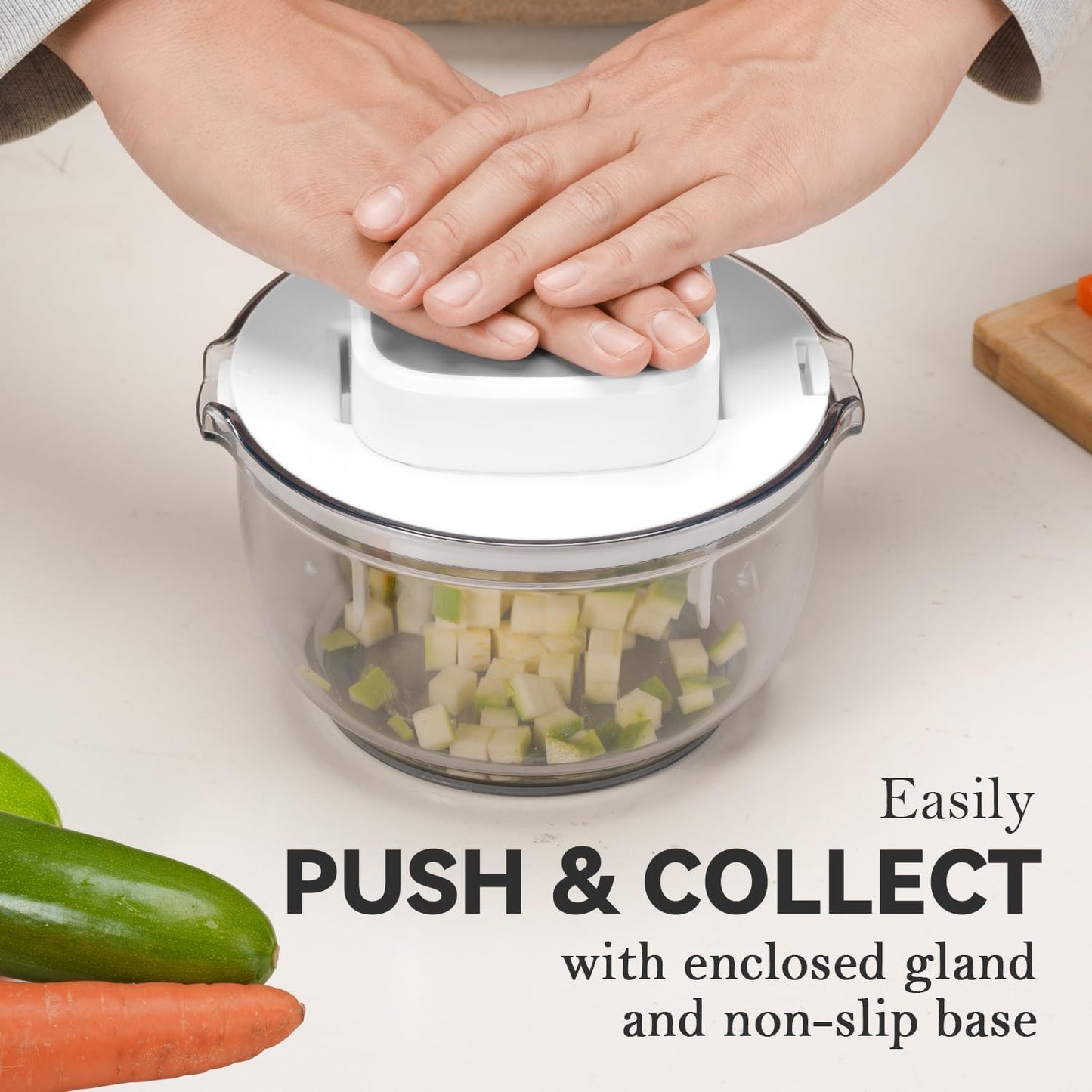 Multifunctional Vegetable Chopper Bowl White - 3 Interchangeable Blades Potato French Fry Cutter with Container & Storage Box Food Chopper Dicer for Cucumber, Tomato, Carrot, Onion