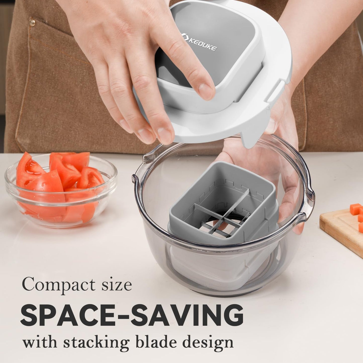 Multifunctional Vegetable Chopper Bowl White - 3 Interchangeable Blades Potato French Fry Cutter with Container & Storage Box Food Chopper Dicer for Cucumber, Tomato, Carrot, Onion