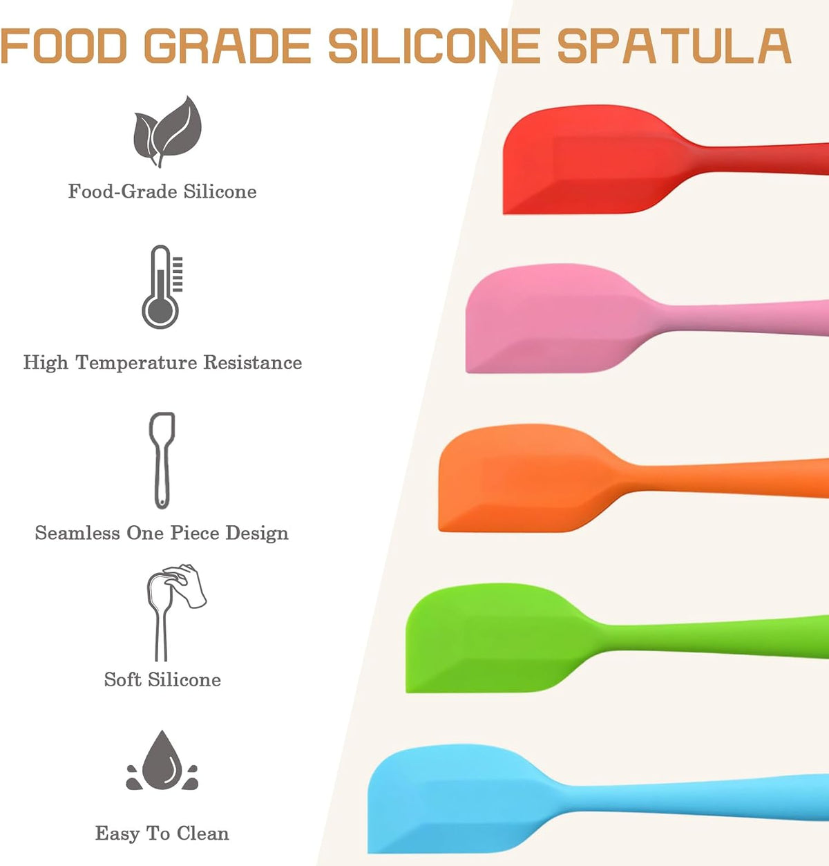 Silicone Spatula Heat Resistant Small Rubber Spatulas Cooking Utensil Set Non-Stick Flexible Rubber Essential Cooking Gadget For Cake/Cream/Pastry/Butter/Batter Mixing/Cooking-(5 Pieces)
