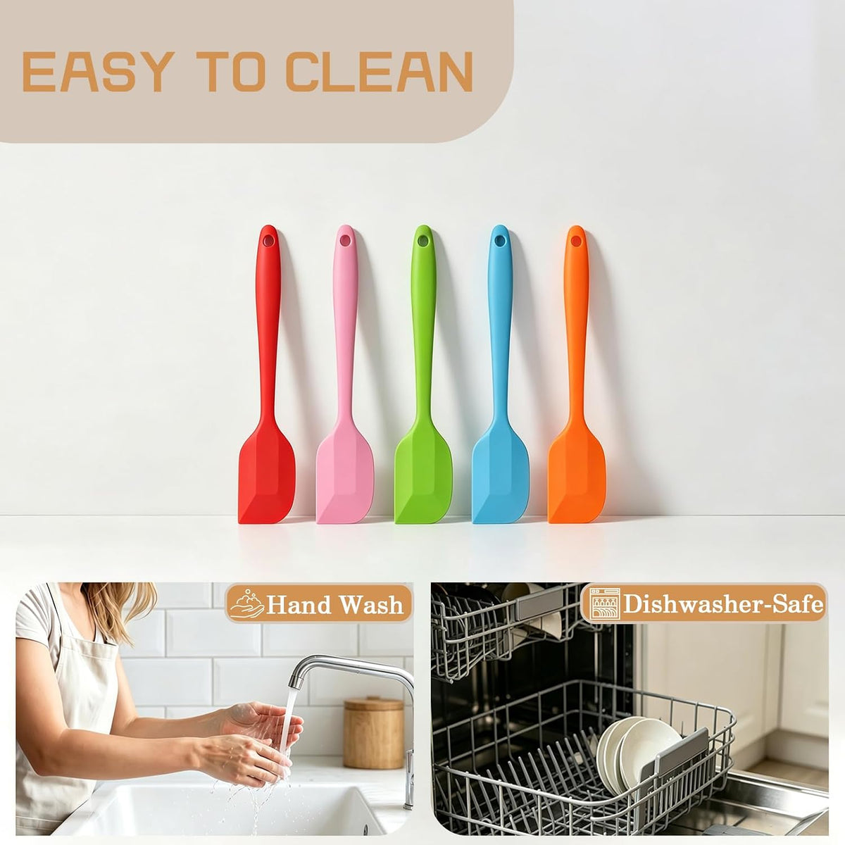 Silicone Spatula Heat Resistant Small Rubber Spatulas Cooking Utensil Set Non-Stick Flexible Rubber Essential Cooking Gadget For Cake/Cream/Pastry/Butter/Batter Mixing/Cooking-(5 Pieces)