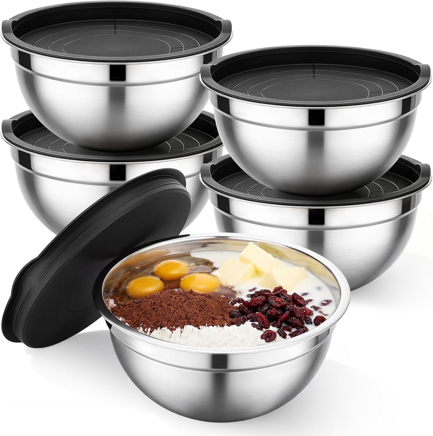 Mixing Bowls with Lids, 2 Pack 4 QT Stackable Stainless Steel Mixing Bowls Set with Lids, Metal Nesting Bowl for Kitchen, Baking, Food Prepping and Serving