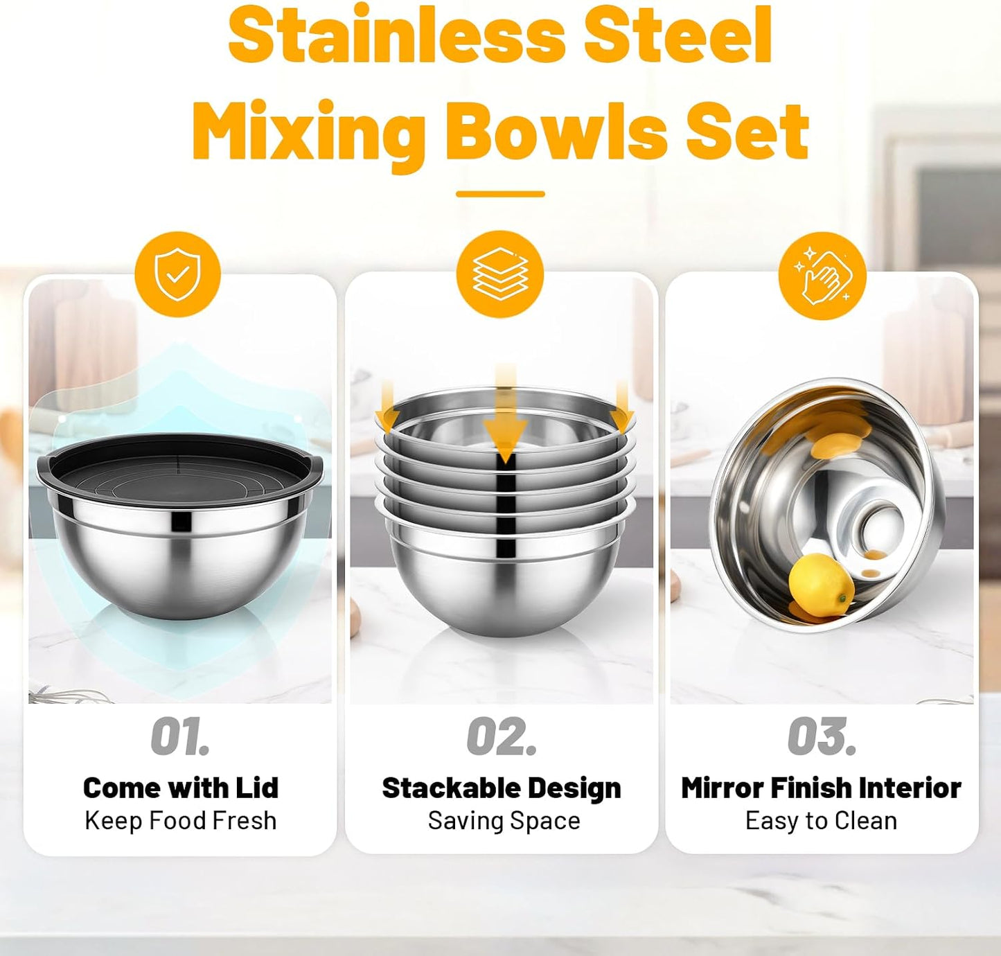 Mixing Bowls with Lids, 2 Pack 4 QT Stackable Stainless Steel Mixing Bowls Set with Lids, Metal Nesting Bowl for Kitchen, Baking, Food Prepping and Serving