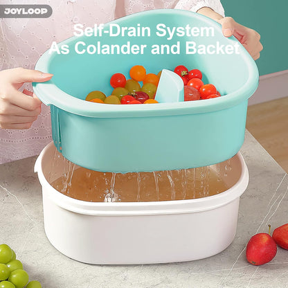 Fruit Washer and Spinner with Brush, Large Cleaning Bowl for Fruits, Vegetables and Salad, Produce Scrubber