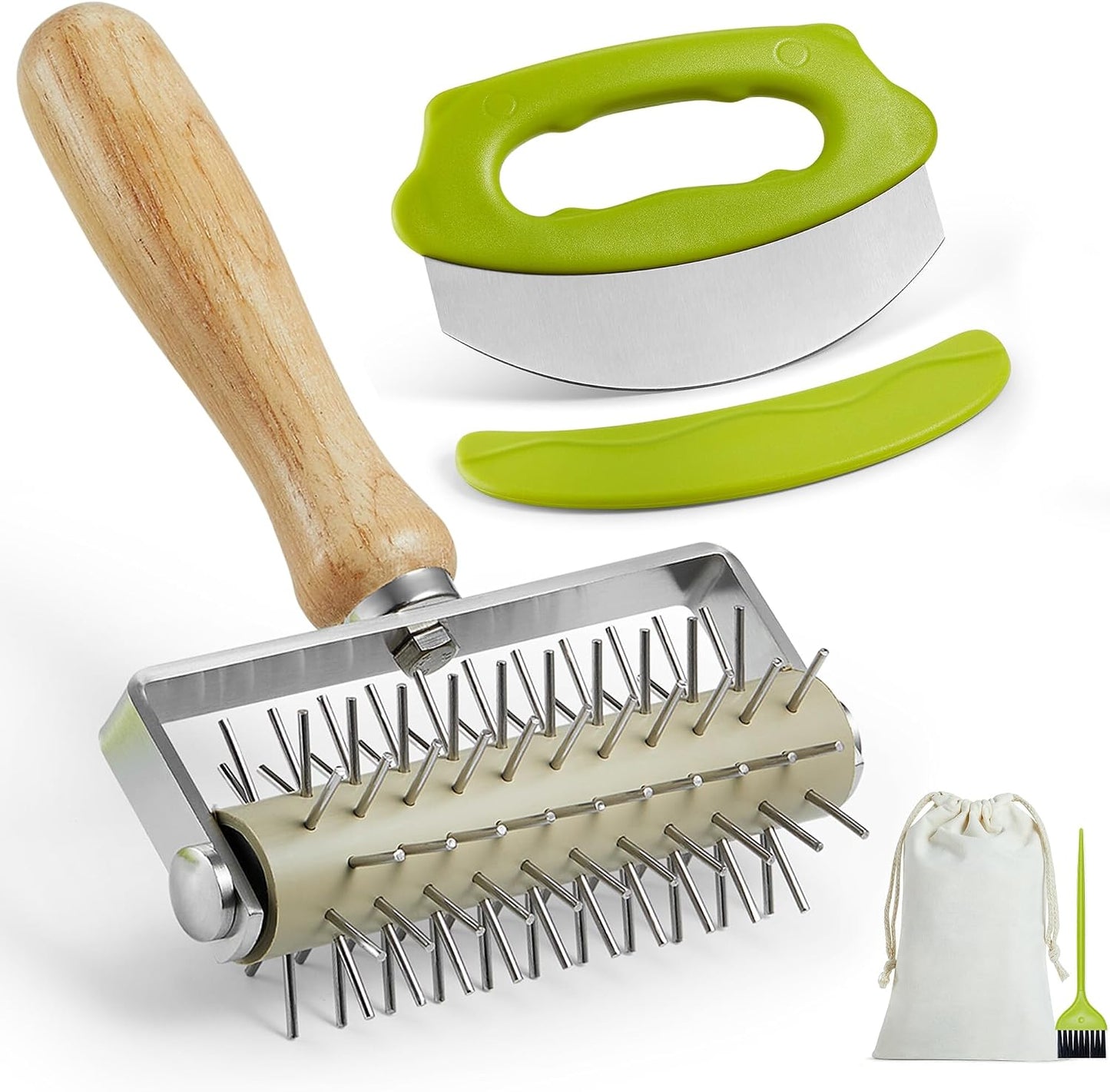 Pizza Dough Docker Roller with Stainless Steel Spikes and Pizza Cutter with Protective Cover, Includes Cleaning Brush and Canvas Bag, Perfect for Homemade Pizza, Pie, and Pastry
