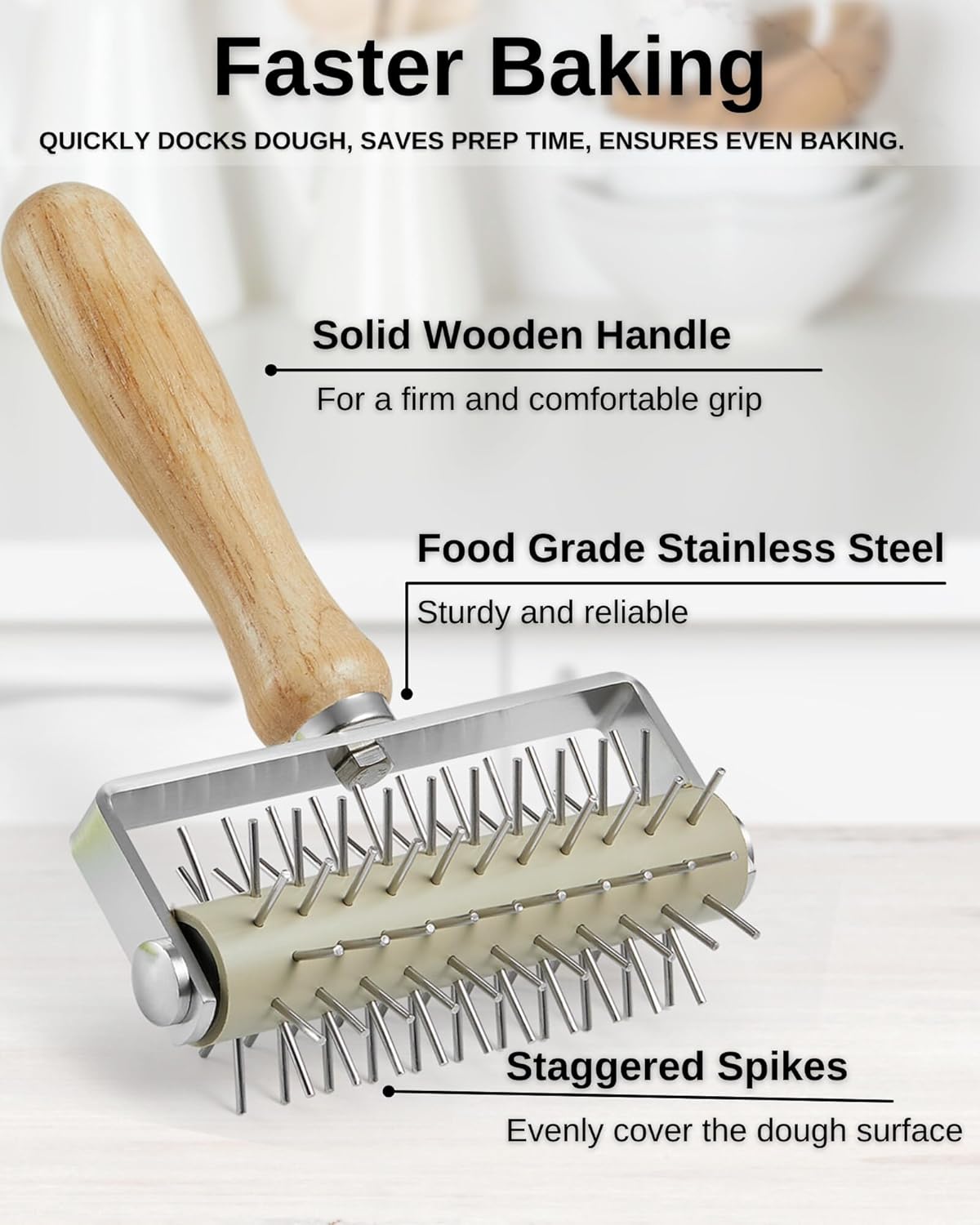 Pizza Dough Docker Roller with Stainless Steel Spikes and Pizza Cutter with Protective Cover, Includes Cleaning Brush and Canvas Bag, Perfect for Homemade Pizza, Pie, and Pastry