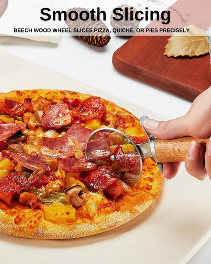 Pizza Dough Docker Roller with Stainless Steel Spikes and Pizza Cutter with Protective Cover, Includes Cleaning Brush and Canvas Bag, Perfect for Homemade Pizza, Pie, and Pastry