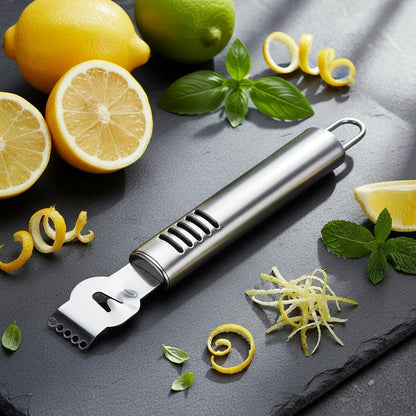 Silver Lemon Zester Peeler, Stainless Steel Lemon Lime Orange Peeler with Knife Fruit Zester Citrus Scraper, Handheld Peeling Tool Fruit Orange Peelers Kitchen Tools Graters, Peelers and Slicers