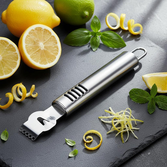 Silver Lemon Zester Peeler, Stainless Steel Lemon Lime Orange Peeler with Knife Fruit Zester Citrus Scraper, Handheld Peeling Tool Fruit Orange Peelers Kitchen Tools Graters, Peelers and Slicers