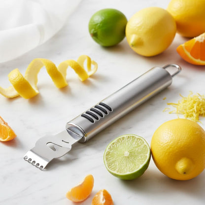Silver Lemon Zester Peeler, Stainless Steel Lemon Lime Orange Peeler with Knife Fruit Zester Citrus Scraper, Handheld Peeling Tool Fruit Orange Peelers Kitchen Tools Graters, Peelers and Slicers