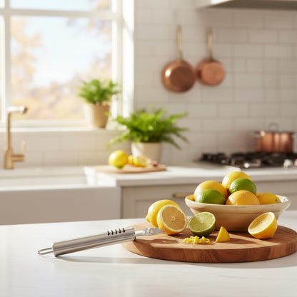 Silver Lemon Zester Peeler, Stainless Steel Lemon Lime Orange Peeler with Knife Fruit Zester Citrus Scraper, Handheld Peeling Tool Fruit Orange Peelers Kitchen Tools Graters, Peelers and Slicers