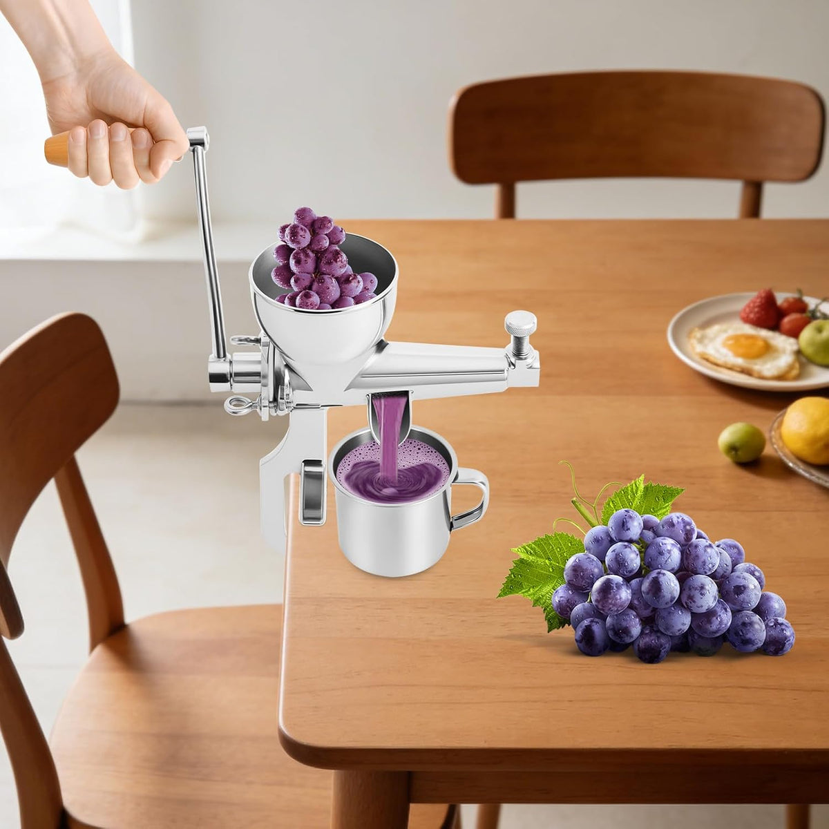 Manual Wheatgrass Juicer 304 Stainless Steel, Portable Crank Wheatgrass Extractor Hand Press Fruit & Vegetable Squeezer with C-Clamp & Juice Cup for Wheatgrass Celery Carrots Oranges, Easy Clean