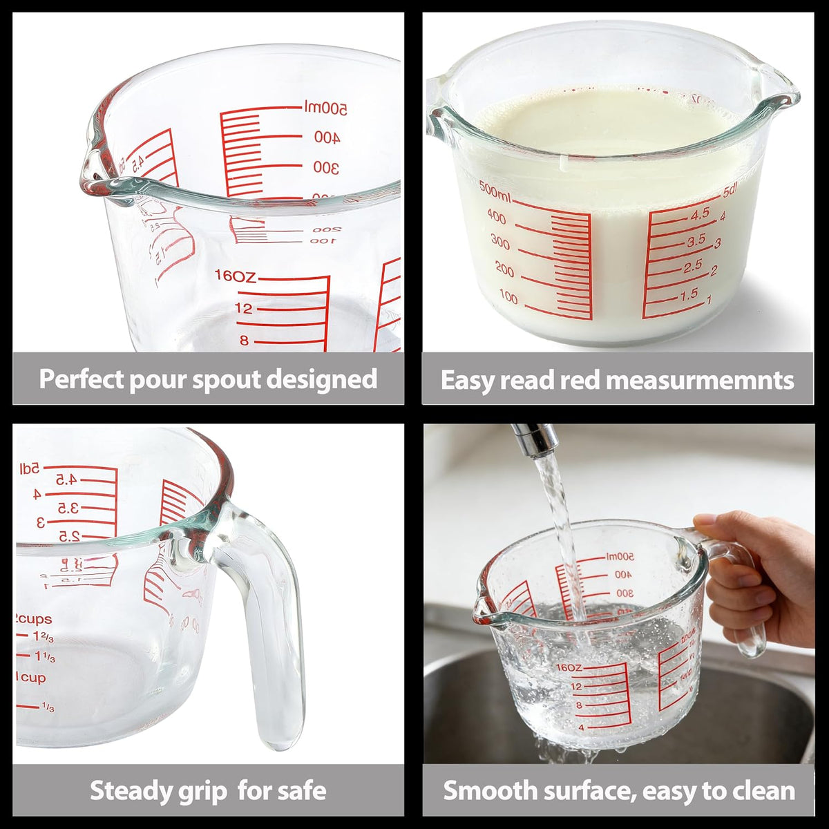 Glass Measuring Cup For Baking and Cooking, Apartment Kitchen Tools (16 oz)