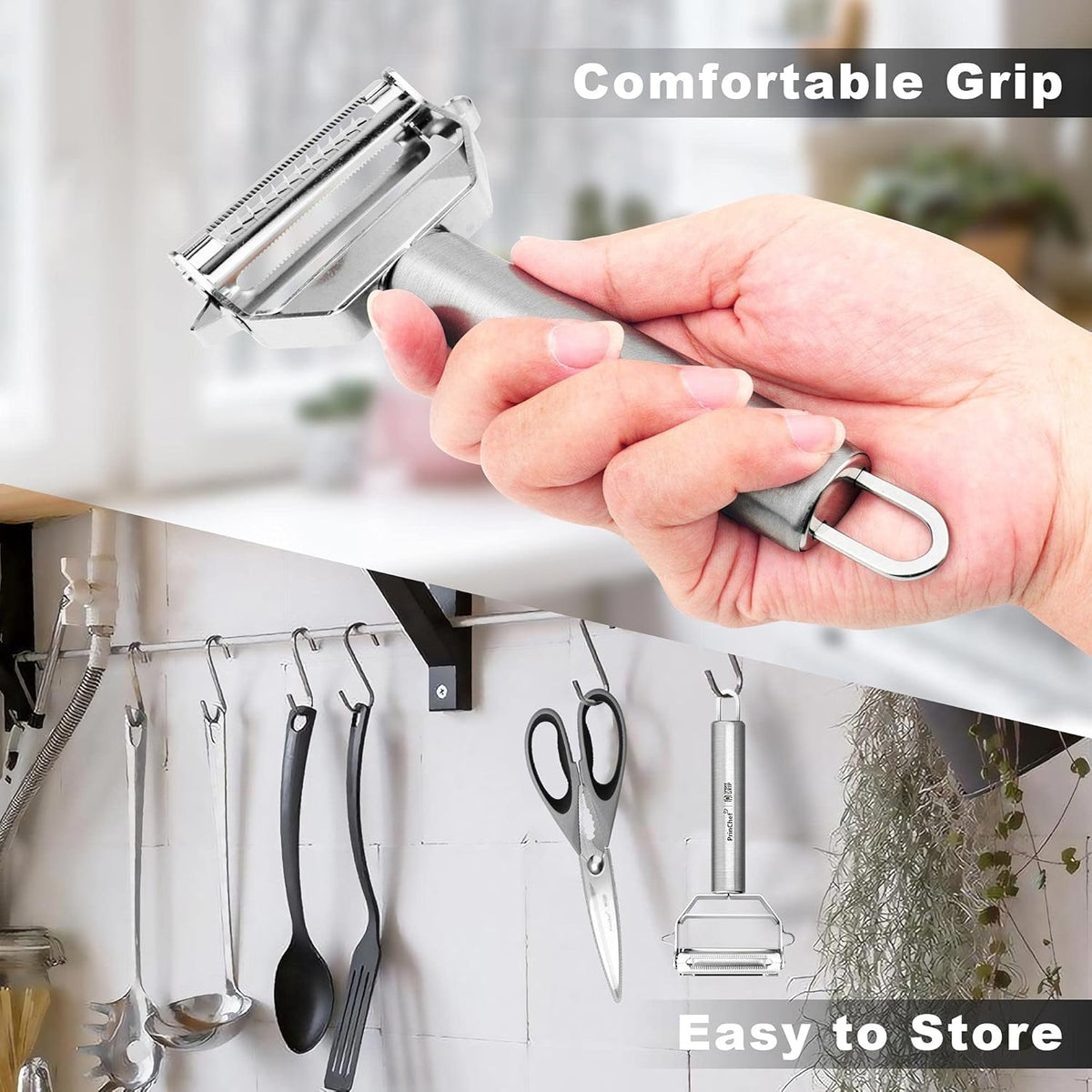 Vegetable Peeler, 3 in 1 Versatile Y Potato Peeler for Kitchen| Ultra Sharp Julienne Peeler with Anti-Slip Handle | Stainless Steel No-Rust Veggie Peeler, Heavy Duty