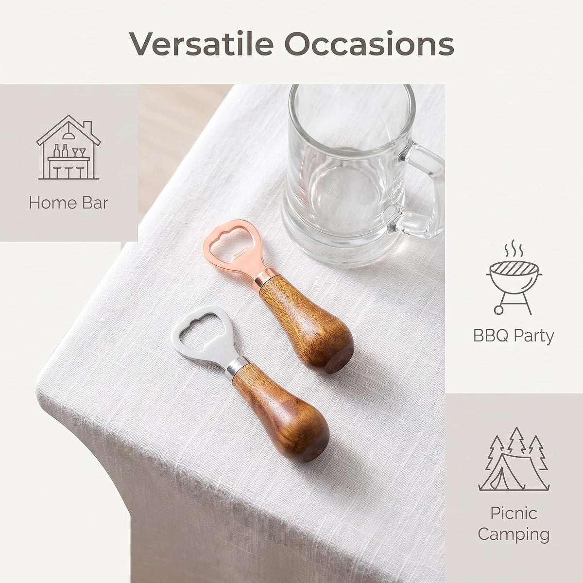 2 Pack Walnut Handle Bottle Opener Beer Opener for Home Bar Kitchen
