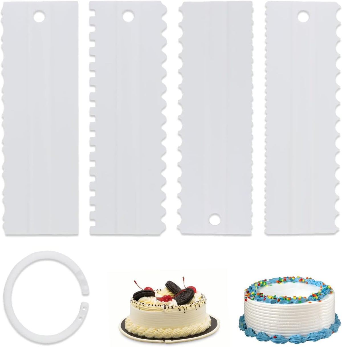4 Pcs Cream Cake Scraper set, Plastic Decorating Sawtooth for baking, Sided Patterned Edge Stripe Edge Mousse Butter Cake Edge Tools Icing Smoother Kitchen Baking Cake Edge DIY Tool