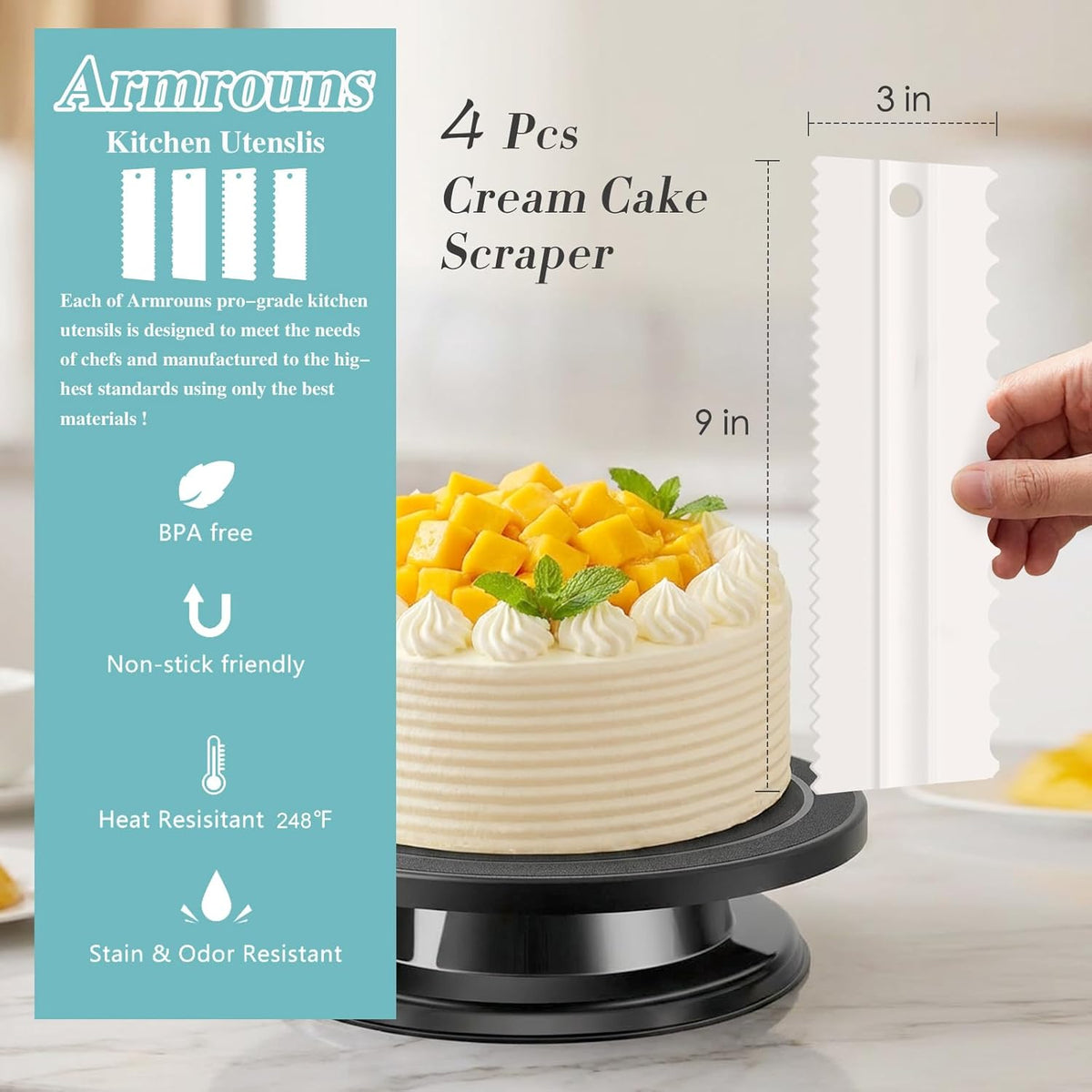 4 Pcs Cream Cake Scraper set, Plastic Decorating Sawtooth for baking, Sided Patterned Edge Stripe Edge Mousse Butter Cake Edge Tools Icing Smoother Kitchen Baking Cake Edge DIY Tool